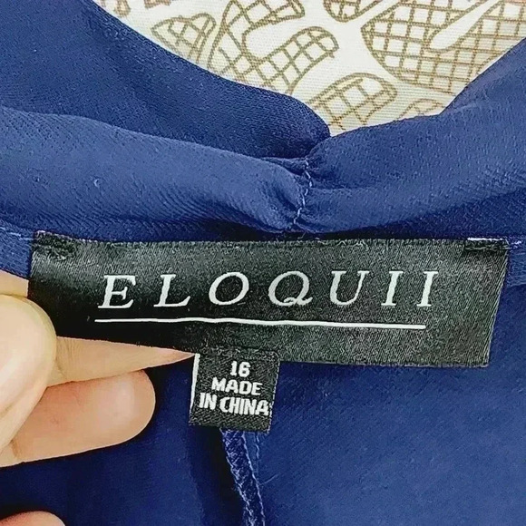 Eloquii Chiffon Long sleeve Blouse 16 V neck Navy Blue - Picture 5 of 7